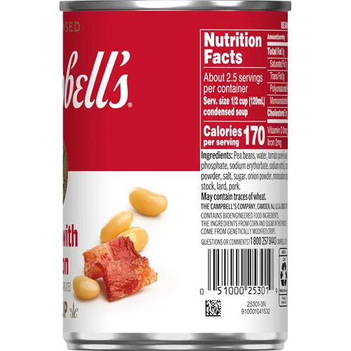 Vista 5 de Campbell's - Sopa condensada de frijol con tocino, sabor natural ahumado añadido, lata de 11.25 oz