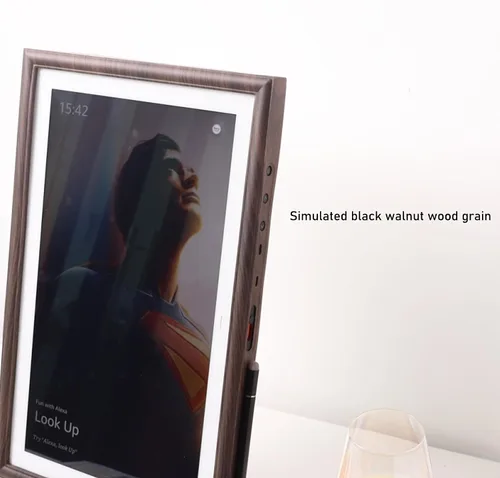 Vista 6 de Marco decorativo para Echo Show 15, funda de echo show 15, efecto de grano de madera oscura, protege tu eco show (grano de madera oscura)