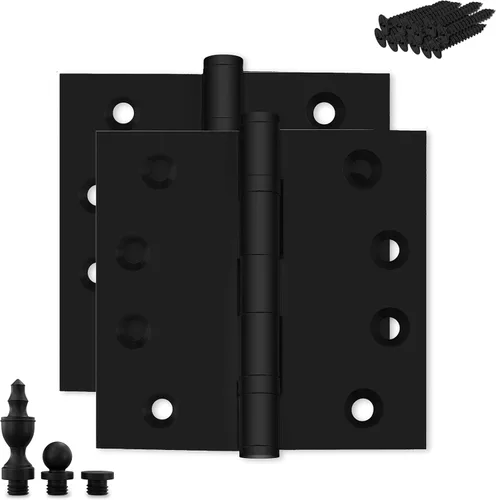 Vista 24 de Bisagra de puerta de latón macizo, rodamiento de bolas resistente, 4 x 4 pulgadas, con puntas decorativas de rosca incluidas, juego de 4 bisagras