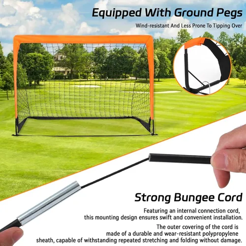 Vista 5 de Paquete de 2 porterías de fútbol de 4 x 3 pies para patio trasero, red plegable desplegable para interiores o exteriores, mini porterías de fútbol