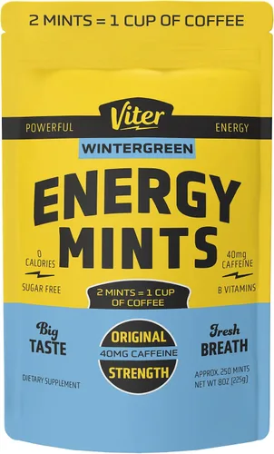 Vista 11 de Viter Energy Mentas con Cafeína 40mg de Cafeína, Vitaminas B, Sin Azúcar. (Menta Chocolate, 20 piezas, Paquete de 6)