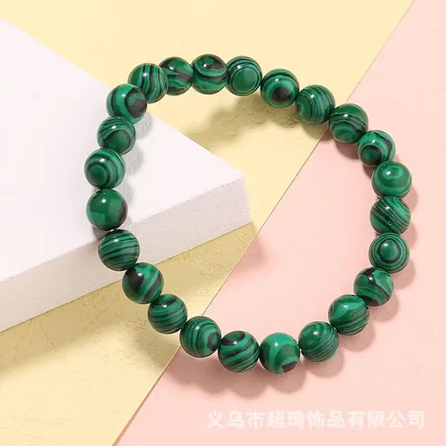 Vista 9 de HUJUON Juego de 2 pulseras de malaquita natural, hechas a mano, piedras preciosas de malaquita con cuentas de piedra natural para yoga, mujeres