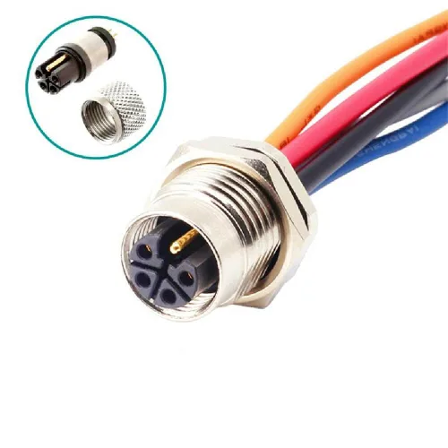 Vista 2 de M12 5 Pin 4+PE L Código Hembra Panel Receptáculo frontal M16X1.5 con cable de longitud de 3.3 ft