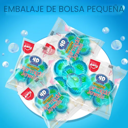 Vista 5 de Dulces de gomita 4D de sirena Amos, sabor a frambuesa azul, paquete de Navidad de 9 onzas envueltos individualmente para compartir, mini paquetes