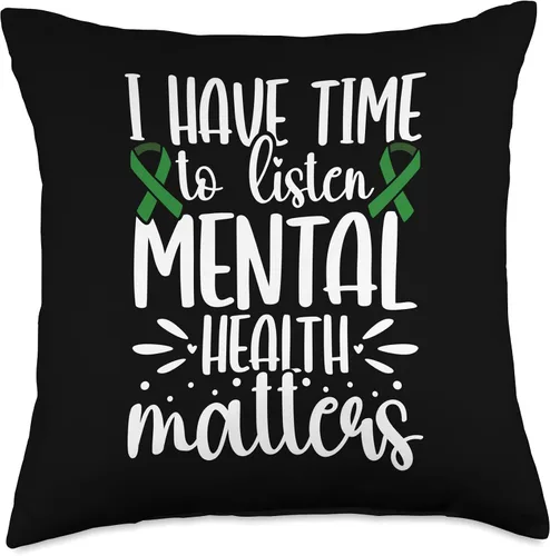 Vista 4 de Mental Health Awareness I Have Time To Listen Green Ribbon Throw Pillow