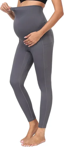 Vista 2 de JOJOANS Leggings de maternidad sobre el vientre con bolsillos, pantalones de yoga para embarazo, ropa deportiva suave, pantalones de maternidad