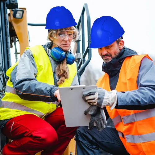 Vista 6 de Leumoi Paquete de 20 cascos de seguridad de suspensión de 4 puntos, cascos de seguridad de ABS con trinquete, cascos de construcción ajustables