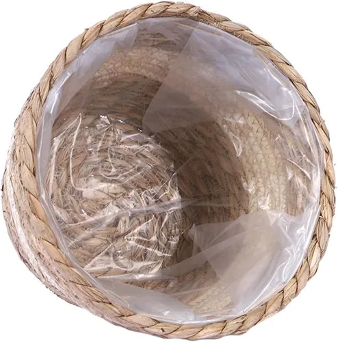 Vista 9 de FOMIYES Maceta de paja tejida para decoración del hogar, macetas de hierba marina, cesta de jardín para plantas de jardín, jarrón de ratán