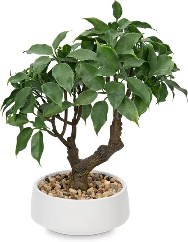 Vista 12 de Árbol Bonsái Artificial, Pequeño Árbol Bonsái de Laurel de Bahía de 13" Árbol Bonsái de Interior Planta Falsa en Maceta Planta Decorativa Falsa