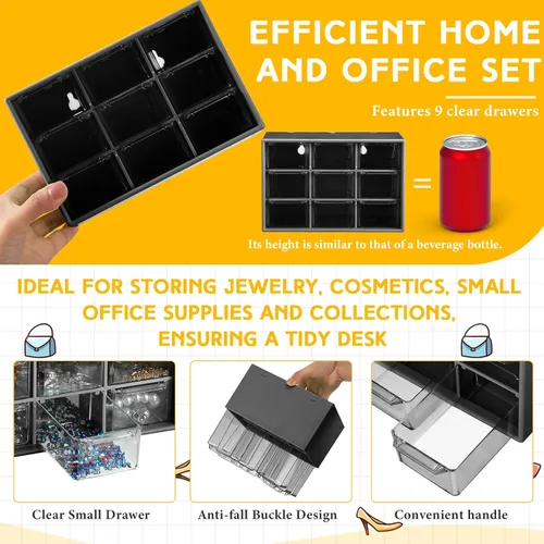 Vista 3 de Wenqik 2 Piezas Mini Cajones de Almacenamiento Organizador de Caja de Herramientas para Maestros con 9 Cajones Transparentes Pequeño Organizador