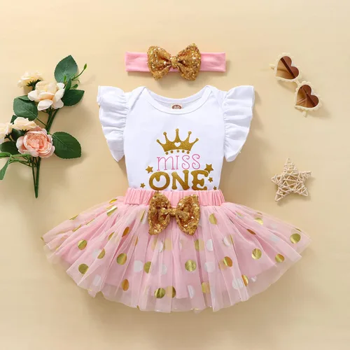 Vista 8 de Conjunto de ropa para bebé niña de primer cumpleaños con falda tutú con diadema