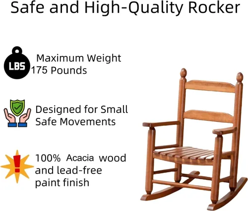 Vista 4 de Mecedora para niños, mecedora de madera para bebés pequeños, muebles cómodos para exteriores e interiores, sala de lectura, dormitorio, sala