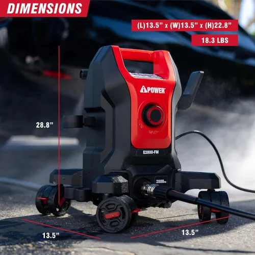 Vista 6 de A-iPower Follow Me - Lavadora eléctrica a presión 2800 PSI 1.7 GPM, diseño antivuelco con 5 boquillas, dispensador de jabón para vallas, calzadas