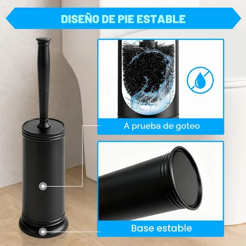 Vista 5 de AONEZ Juego de cepillo de inodoro de plástico, cepillo y soporte con mango largo, soporte cubierto y cerdas duras, cepillo limpiador de inodoro
