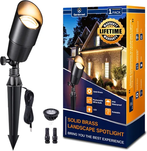 Vista 23 de Gardenreet Focos de Paisaje de Bajo Voltaje - Luz Ascendente LED de Latón para Exteriores 12V, Focos con Cable IP65 Impermeables, Bronce Antiguo