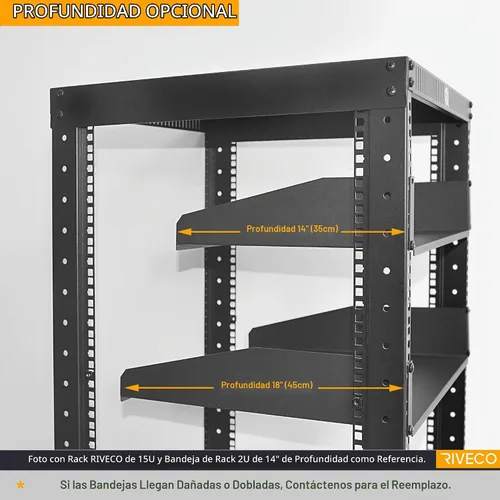 Vista 3 de RIVECO Estante de rack ventilado de 2U de 14" para gabinete de red