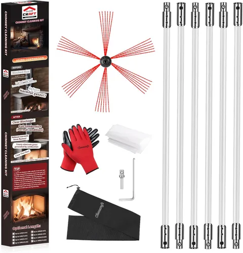 Vista 9 de Kit de limpieza de chimenea de 16 pies, kit de limpieza de chimenea con 5 varillas de chimenea flexibles, sistema de limpieza de chimenea giratorio