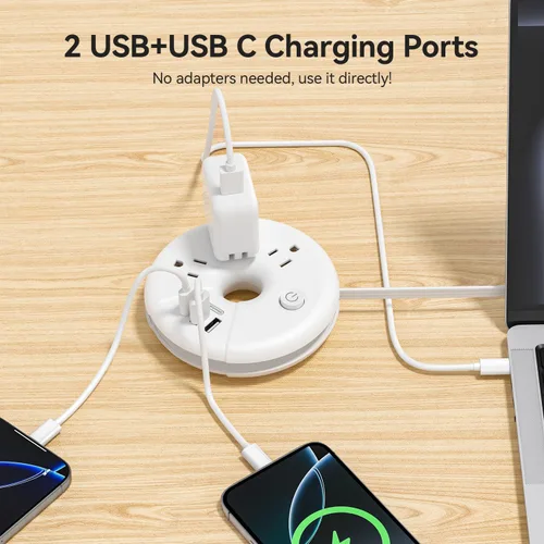 Vista 12 de Regleta de alimentación de viaje, NTONPOWER 3 tomas de corriente 3 USB (1 USB C) Regleta de alimentación aprobada para cruceros, cable de extensión