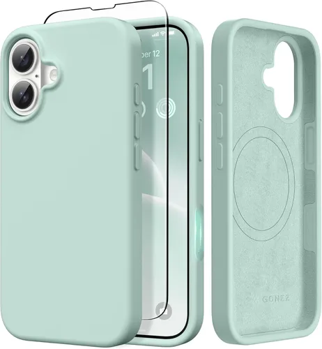 Vista 97 de GONEZ Funda magnética para iPhone 14, compatible con Magsafe, con protector de pantalla + protector de cámara, forro de microfibra antiarañazos