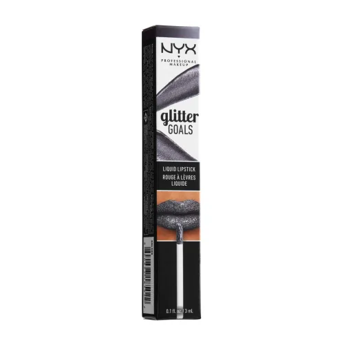Vista 5 de NYX PROFESSIONAL MAKEUP Lápiz labial líquido Glitter Goals - Alienated (gris oscuro con purpurina plateada)