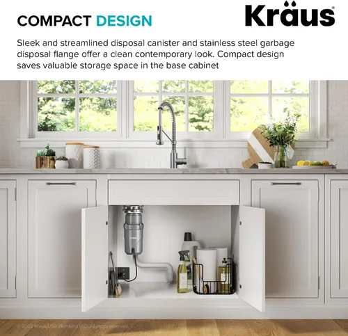 Vista 12 de KRAUS® WasteGuard™ - Triturador de basura de alimentación continua de 1/2 HP con motor ultrasilencioso de alta velocidad, cable de alimentación