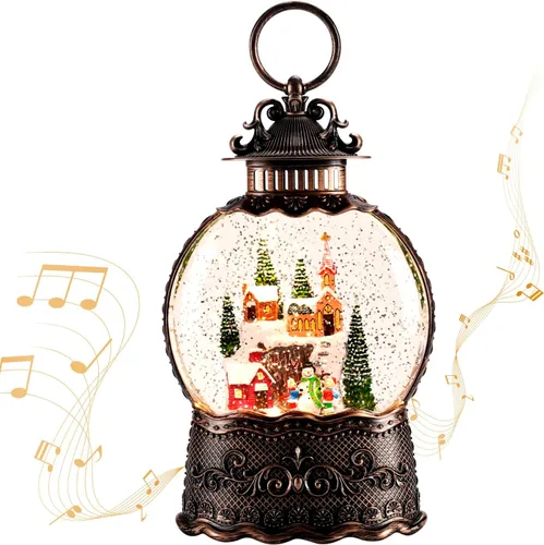 Vista 15 de Linterna de globo de nieve de Navidad, linterna de Navidad con música de 8 temas navideños, regalos de globo de nieve de Navidad con agua