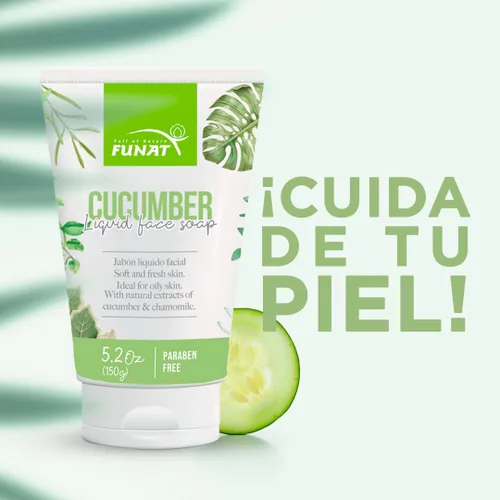 Vista 6 de Funat Pepino con cara de manzanilla líquido orgánico Gel limpiador de espuma facial hidratante piel grasa sin parabenos 5.2 Oz-5.29 oz