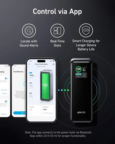 Vista 3 de Anker Prime Power Bank, cargador portátil de 27,650 mAh de 3 puertos y 250 W para viajes, aprobado por la TSA, aplicación inteligente, para MacBook