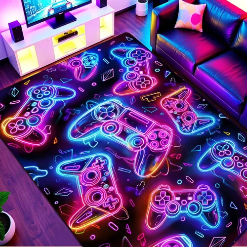 Vista 10 de Alfombras de área de juegos para niños, alfombras geniales para jugadores, adolescentes, alfombras grandes de videojuegos para dormitorio, consola