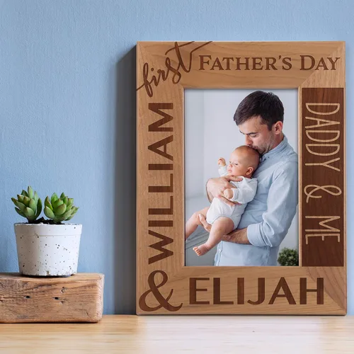 Vista 3 de Regalos para papá por primera vez, marco de fotos personalizado, 4 x 6 pulgadas, marcos grabados personalizados con nombre, texto, primer día