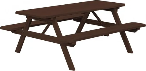 Vista 12 de Amish-Made - Mesa de picnic rectangular de pino para exteriores de 44 pulgadas con bancos adjuntos, color negro Negro (Black Paint)