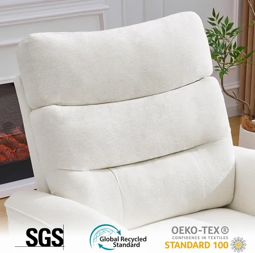 Vista 6 de Silla reclinable giratoria de gran tamaño de 26 pulgadas Blanco crema