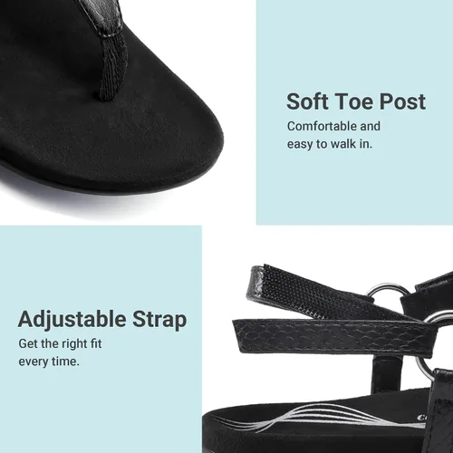 Vista 8 de DREAM PAIRS Sandalias planas para mujer, con soporte de arco, ortopédicas, cómodas, suaves, acolchadas, para verano, con correa en T
