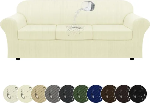 Vista 46 de Funda impermeable para silla con brazos, juego de 2 piezas, funda a rayas para 1 sofá separado con cojín en T, fundas de sillón de tela
