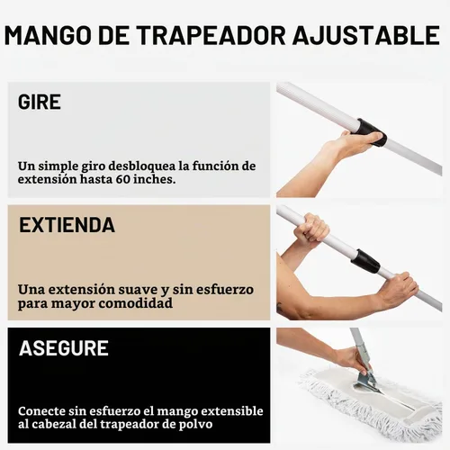 Vista 5 de Trapeador de polvo comercial azul de 24 pulgadas y barredora de piso con mango extensible, mopa para limpieza de suelos de madera, azulejos