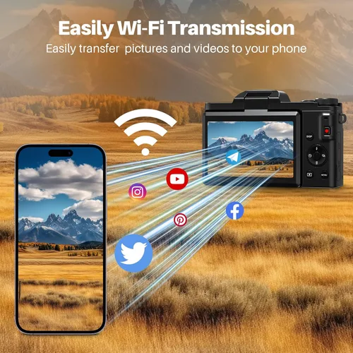 Vista 4 de Cámara digital 4K para fotografía, enfoque automático de zoom 16X 64MP WiFi Cámara compacta de viaje, cámara de vlogging para YouTube, pantalla