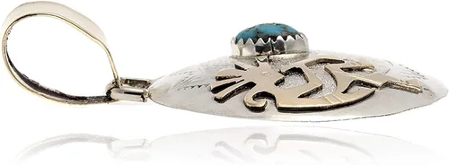 Vista 8 de $215Tag Kokopelli 12ktGF Plata Certificado Navajo Nativo Turquesa Colgante 17042-8 Hecho por Loma Siiva, Metal Piedra, Turquesa