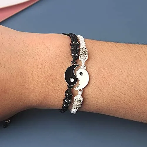 Vista 2 de YALLNASL Juego de 2 pulseras de regalo de amistad para relaciones, pulseras de pareja para mujeres y hombres, pulseras magnéticas a juego
