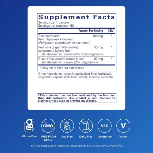 Vista 2 de Pure Encapsulations Resveratrol EXTRA - 100 mg de trans-resveratrol - Para una función celular y cardiovascular saludable* - Suplemento