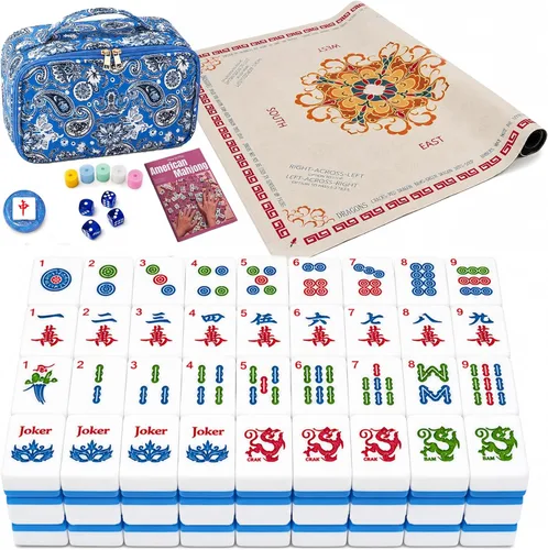 Vista 10 de HAYI American Mahjong Set con bolsa de dados y alfombrilla (rosa)