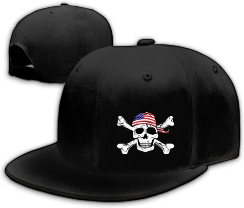 Vista 9 de Gorra de béisbol ajustable para hombre, gorra de béisbol ajustable negra con diseño de bandera estadounidense, gorra de calavera pirata