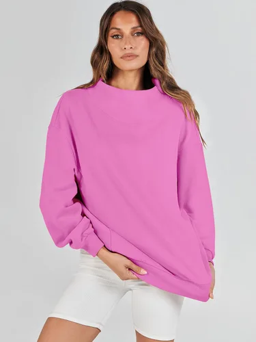 Vista 4 de ANRABESS Sudaderas de gran tamaño para mujer, cuello alto, manga larga, sudaderas con capucha para otoño, ropa 2023