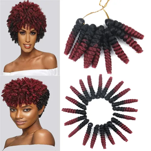 Vista 40 de Saniay - 3 paquetes de trenzas de ganchillo cortas trenzadas de ganchillo con espiral, rizos con espiral jamaicana, 20 mechones por paquete