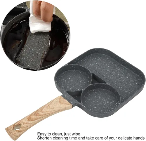 Vista 5 de Sartén para huevos, sartén para panqueques con tapa antiadherente de 3 secciones Sartén de huevo frito de aleación de aluminio para el desayuno