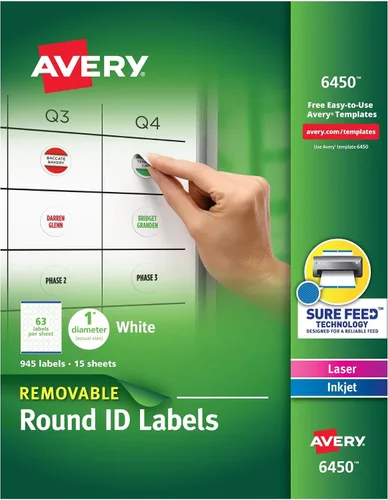 Vista 9 de Avery Etiquetas redondas extraíbles multiusos con tecnología Sure Feed, 1 pulgada, 5 paquetes (6450)