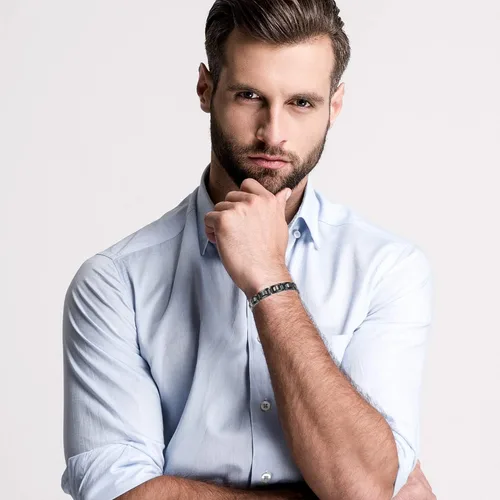 Vista 4 de Feraco Pulseras magnéticas para hombre, pulseras clásicas de acero inoxidable de titanio negro con piedras magnéticas de hematita natural, regalos