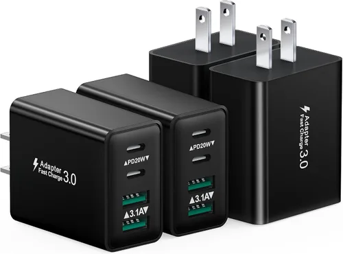 Vista 21 de Bloque de carga USB C, cargador de pared USB C de 40 W, adaptador de corriente PD de doble puerto, enchufe de pared QC USB C, bloque de carga rápida