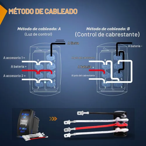 Vista 3 de Nilight 90005B Interruptor Basculante Láser Momentáneo de 7 Pines para Cabrestante en Kit de Arnés de Cableado para Cabrestante 20A/12V 10A/24V Azul