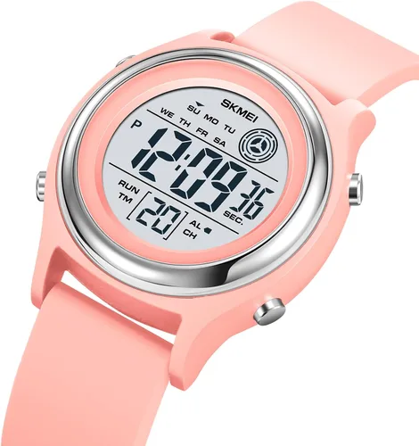 Vista 2 de Relojes digitales para mujer, pantalla LED, correa de silicona, reloj militar, multifunción, impermeable, alarma, cronómetro, retroiluminación LED