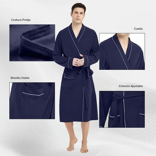 Vista 3 de U2SKIIN Mens 100% Cotton Robe Lightweight Knit Bathrobe A-Azul marino